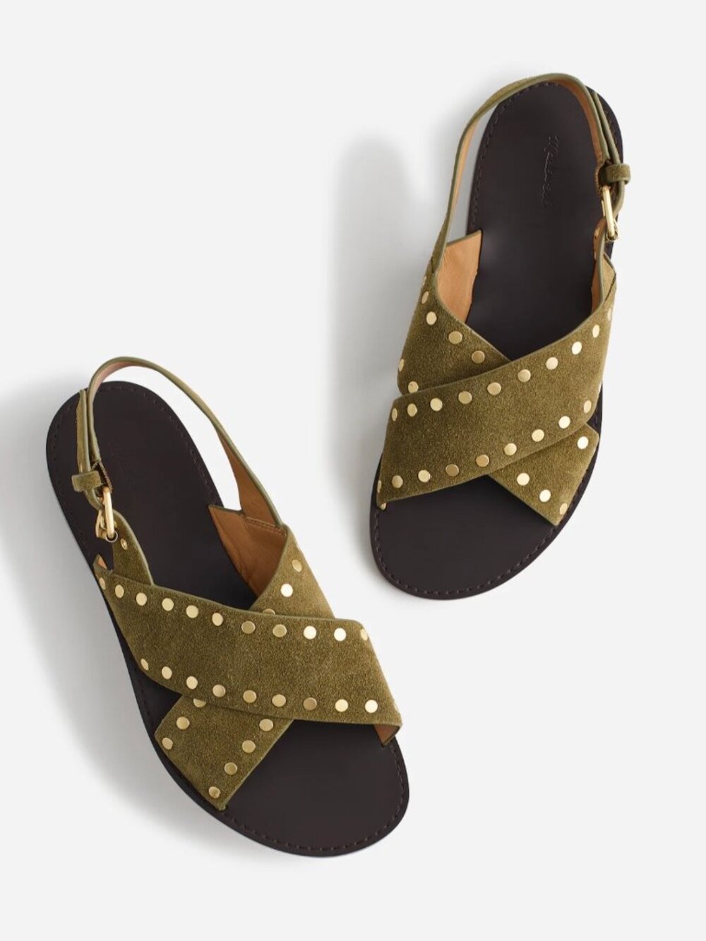 Madewell Suede Crossover Sandal, Olive Green, Size 9 - Picture 3 of 8